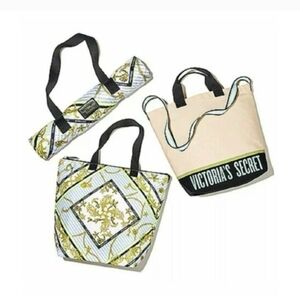 Victoria's Secret Cream and Black Tote Bag Set